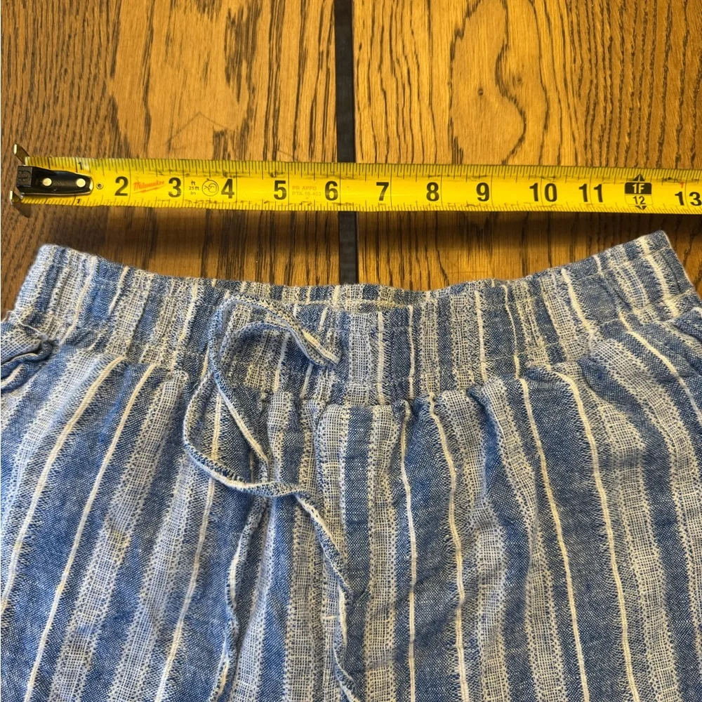 Briggs Linen Blend Light Blue‎ Striped Wide Leg Pants Beach Resortwear